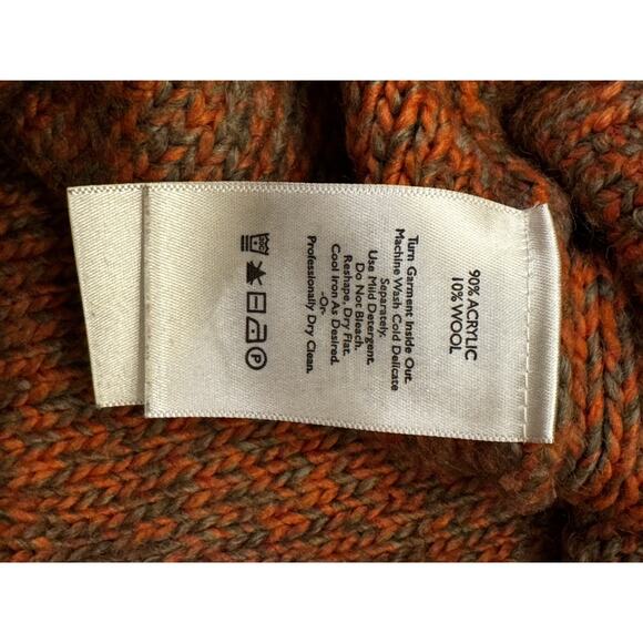 Eddie Bauer Sweater Sz L Orange Brown Wool Blend Cable Knit Cottage Retro Fall - Picture 5 of 8